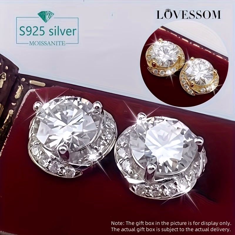 LOVESSOM® 925 Silver Stud Earrings with 1 Carat*2 Moissanite – Elegant and Timeless for Women