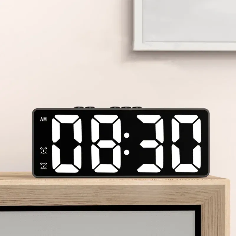 Color: green - LED Alarm Clock Electronic Student Digital Clock Voice Control Dual Snooze 12/24H Dual Alarms Temperature Mute Table Clock