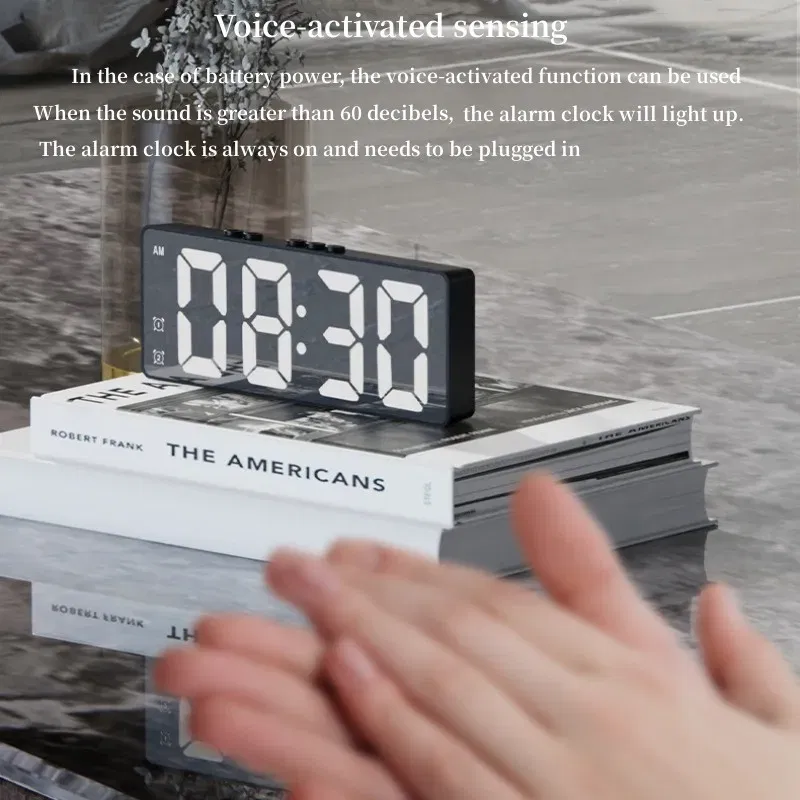 Color: green - LED Alarm Clock Electronic Student Digital Clock Voice Control Dual Snooze 12/24H Dual Alarms Temperature Mute Table Clock