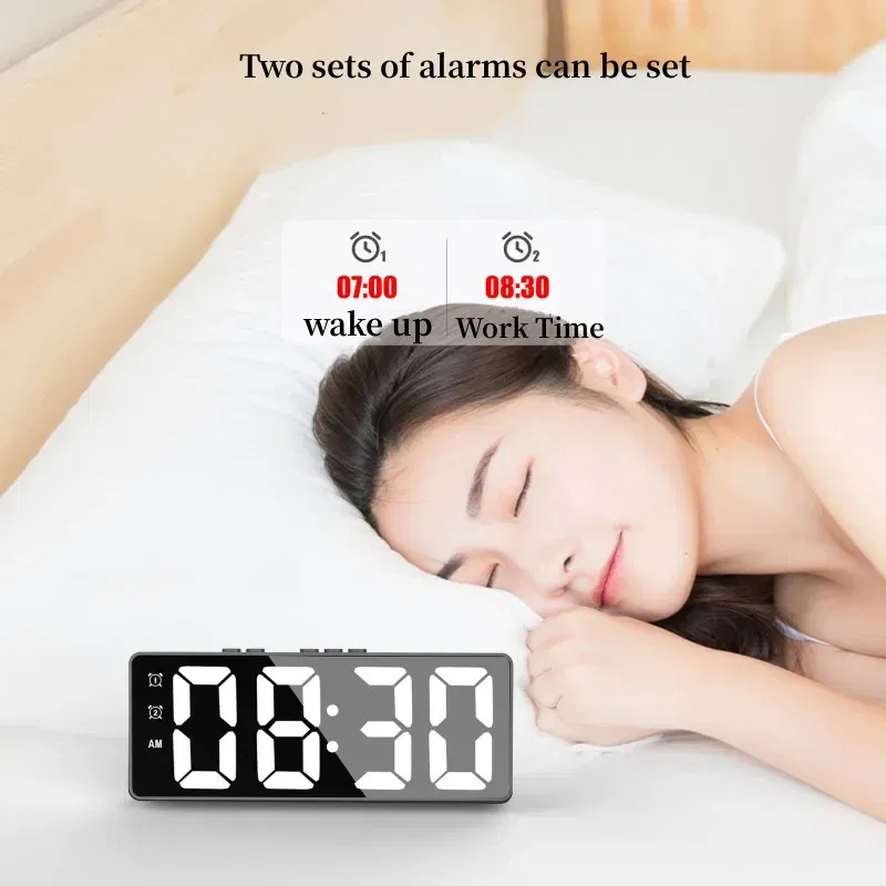 Color: green - LED Alarm Clock Electronic Student Digital Clock Voice Control Dual Snooze 12/24H Dual Alarms Temperature Mute Table Clock