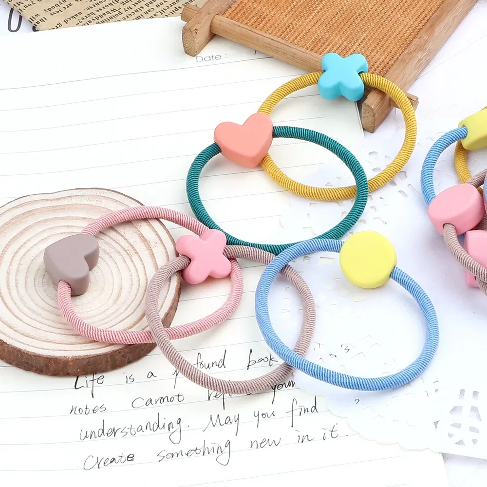 Color: Dark Grey, Ships From: CHINA - Cute Girls Hair Bands Ties Round Heart Rubber Band Fashion Scrunchie Elastic Korean Hair Accessories Ponytail Holder Headband