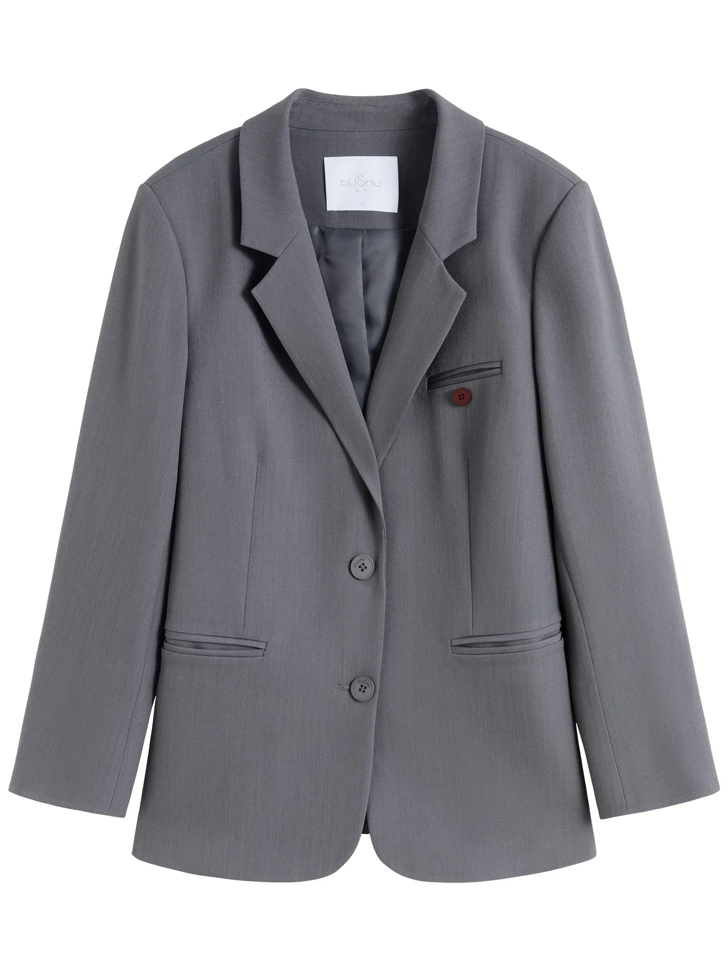 Color: GRAY, Size: M - DUSHU Plus Gray Blazer Jacket For Women 2025 Spring New Design Elegant Style Commuter Coat Chic Outwear Office Lady 25DS81036