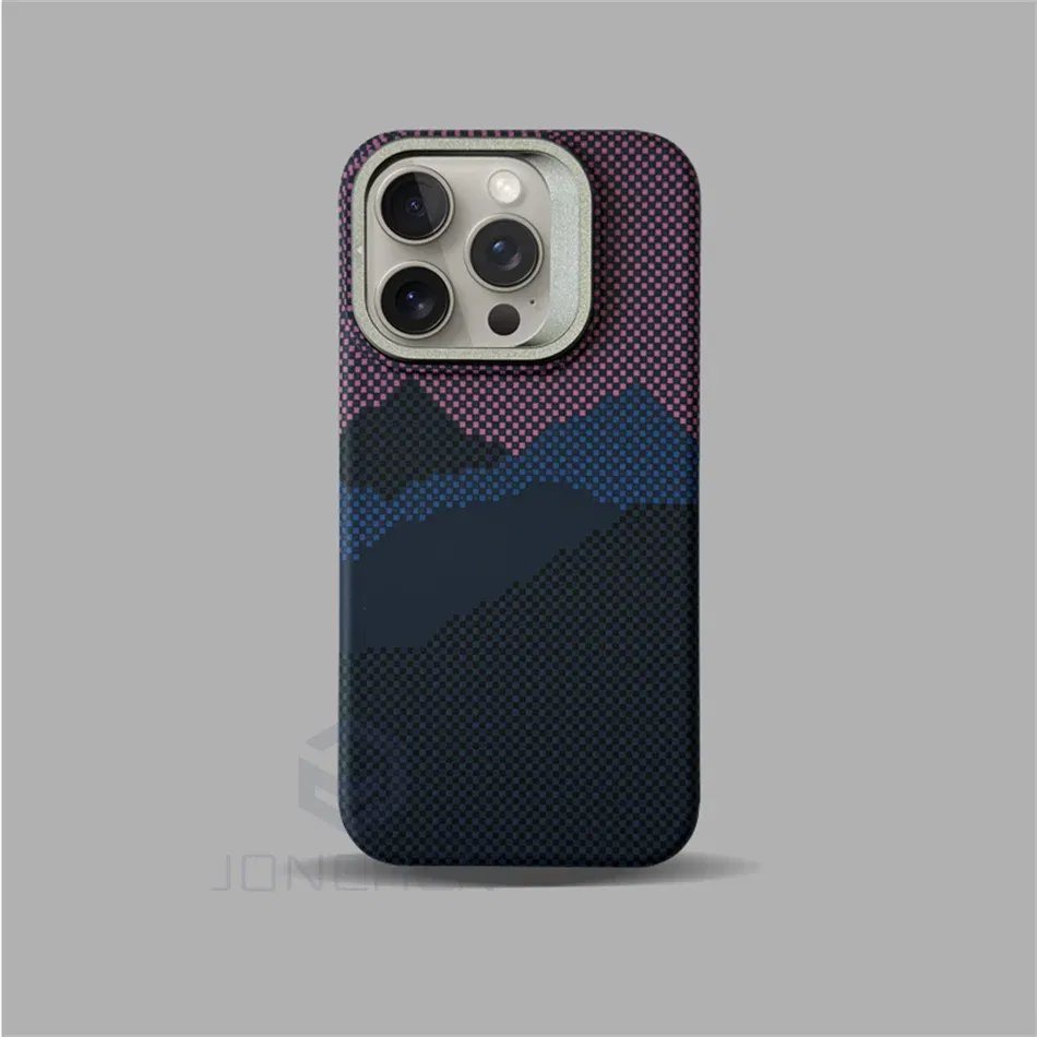 Color: Brown, Material: POLYESTER - Luxury Magnetic Stand Metal Lens Relief Carbon Fibre Pattern For Magsafe Case For iPhone 15 14 13 Pro Max Shockproof  Back Cover