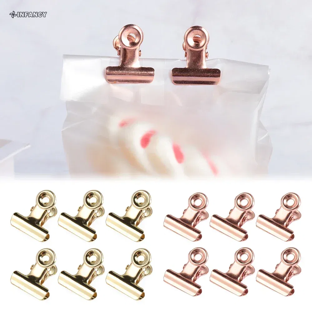 Color: Gold - 1PC Kitchen Food Sealing Bag Clips Stainless Steel Letter Paper Photo File Clamps School Office Calendar Binder Clip