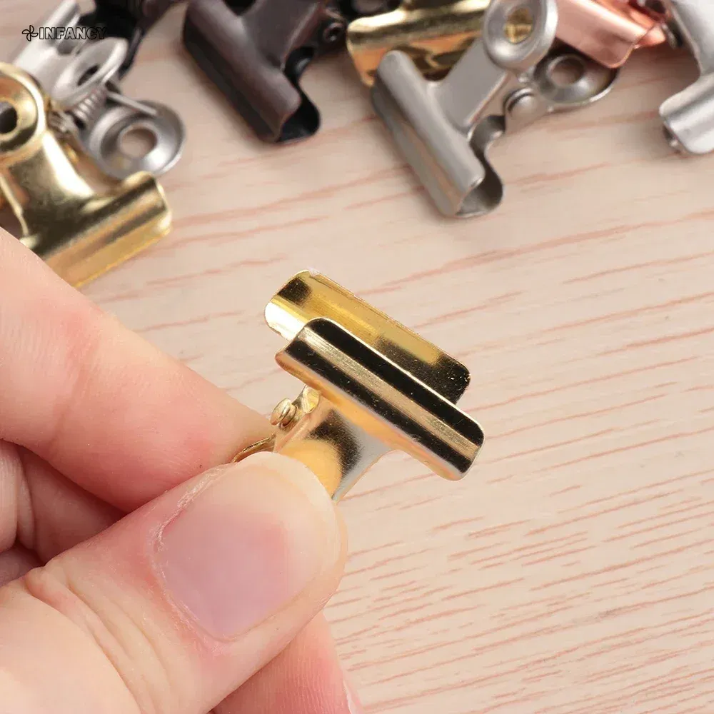 Color: Gold - 1PC Kitchen Food Sealing Bag Clips Stainless Steel Letter Paper Photo File Clamps School Office Calendar Binder Clip