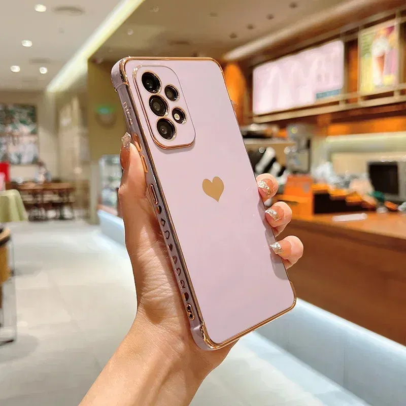 Color: Orange, Compatible-Phone Models: For iPhone 12, Ships From: CHINA - Electroplating Side Love Heart Phone Case For Samsung Galaxy S25 Ultra S24 S23 S22 A16 A55 Protect Lens Shockproof Back Cover