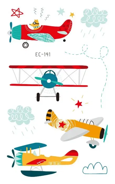 Color: Mixed Color - 1Sheets Vehicle Temporary Tattoo Small Cars Helicopter Train Steamship Hot Air Balloon Kid  Waterproof  Fake Tattoo Sticker