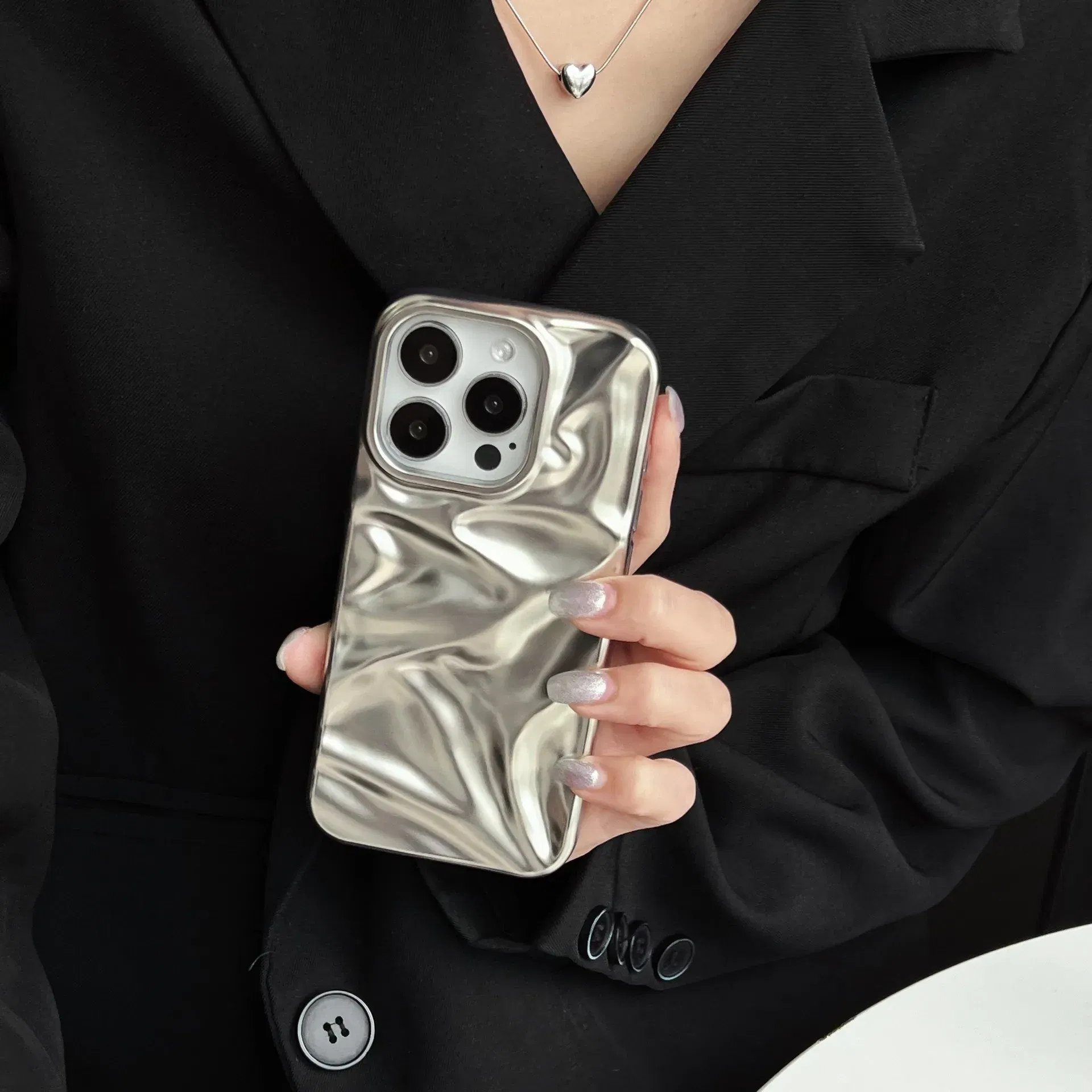 Color: Silver, Compatibility by Model: iPhone 12 Pro Max - Soft Matte 3D Wavy Pattern Phone Case For iPhone 16 17 ProMax 17 Air 15 14 Plus 13 12 Pro Max 11 ins Water Ripple Creative Cover