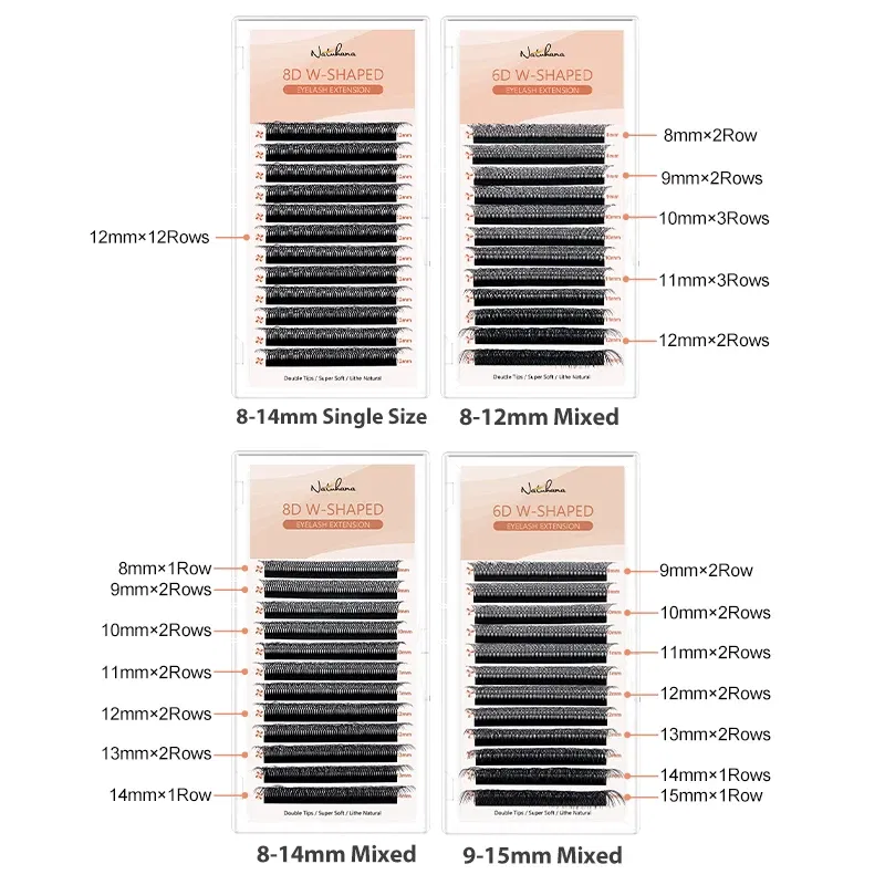 Color: Black & Silver, Curl: D, Thickness: 0.07mm, Length: 8mm - NATUHANA 3D 4D WW Shaped Eyelash extensions 0.07mm C D L LU Curl Premade Fans Faux Mink Volume Lashes Korean Make Up Tool