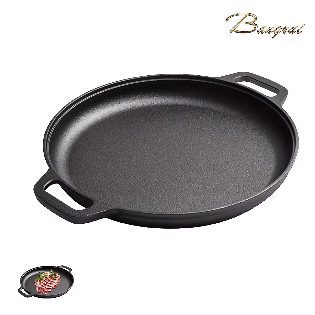BANGRUI® 1pc Portable Lightweight Pre-Seasoned Cast Iron Grill – Non-Stick Pan for Pizza, BBQ, Pancakes