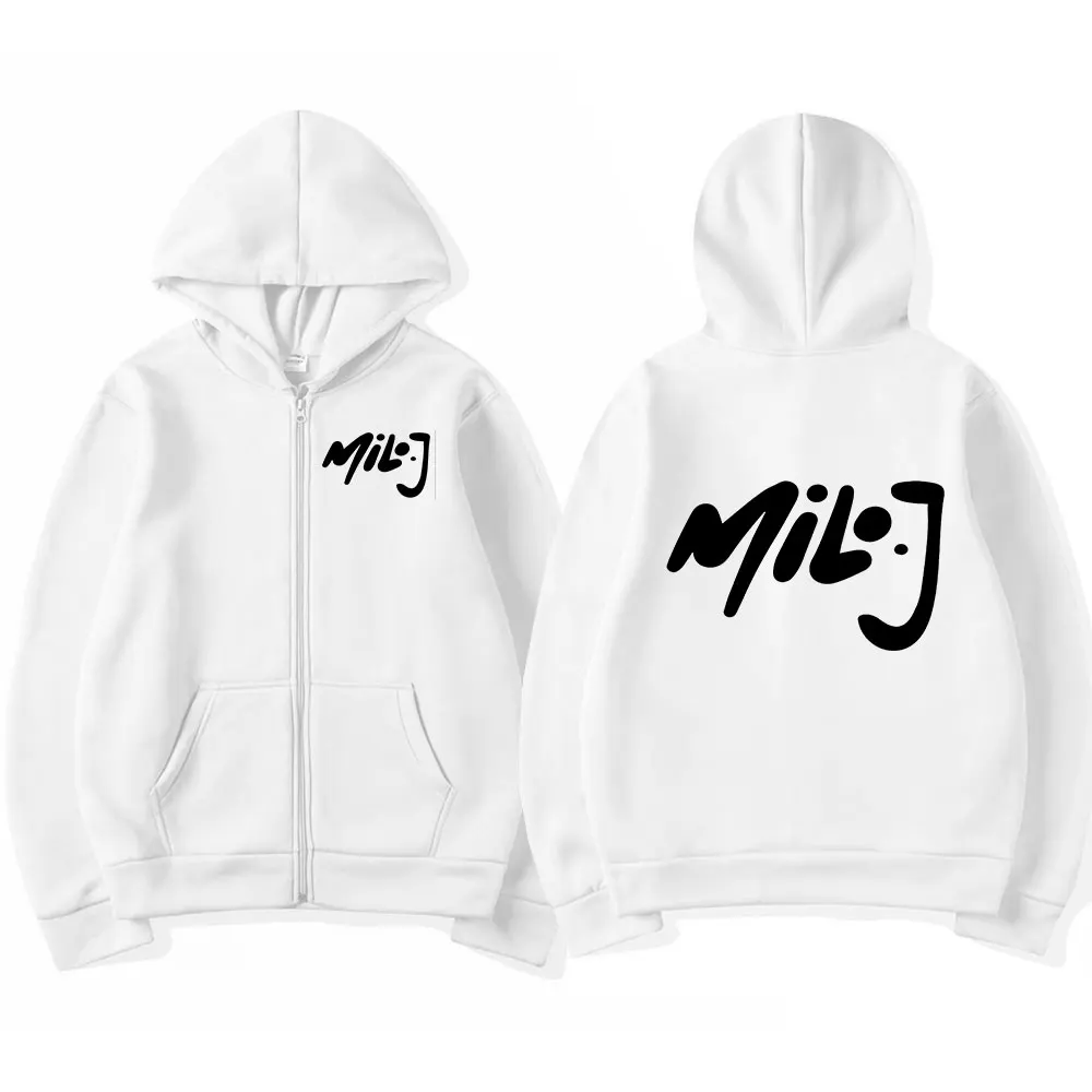 Color: black, Size: XL - Rapper Milo J Logo Merch Zipper Hoodies Men's Women Fashion Hip Hop Zip Up Hooded Sweatshirts Casual Oversized Jackets Pullovers