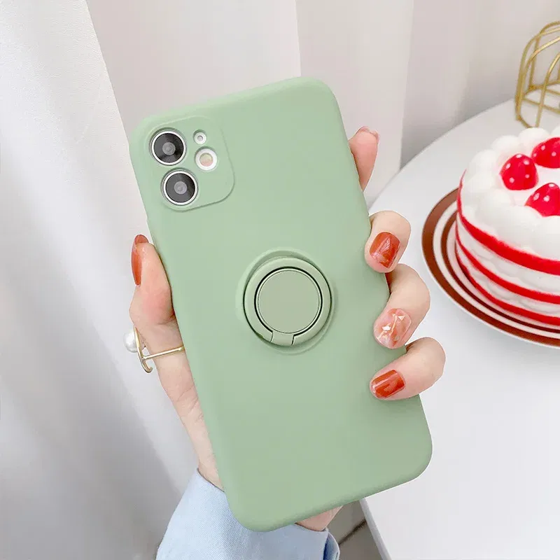Color: Ivory, Ships From: CHINA, Material: Plastic - With Ring Holder Phone Case For Samsung Galaxy S25 Ultra S24 S23 S22 S21 Plus A13 A52 A53 A54 TPU Soft Back Cover