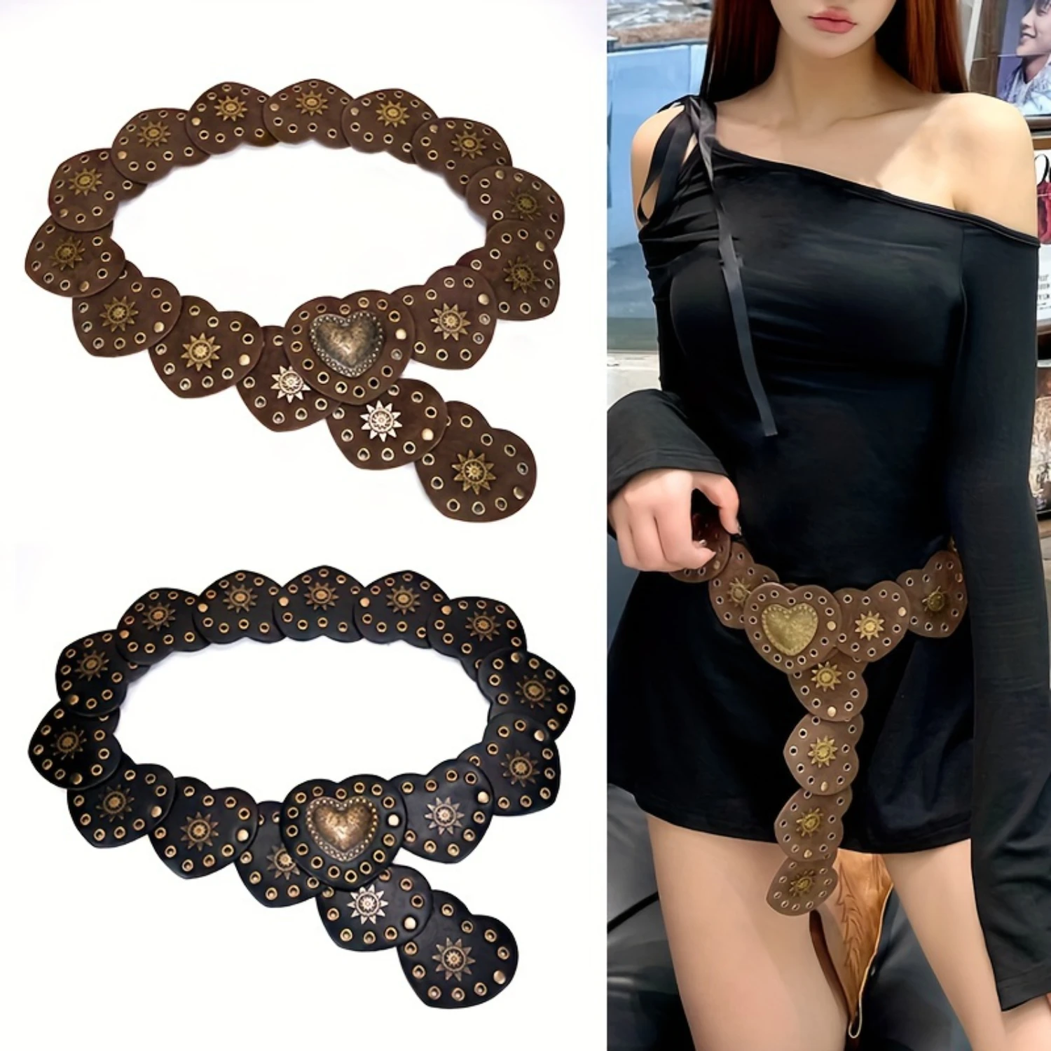 Number of Pcs: 2000Pcs, Stem Length: 25mm, Ships From: CHINA - Romantic Heart Buckle Belt - Fashionable  Studs & Vintage PU Leather - Wide Waistband for Women - Perfect Western Punk Valentine
