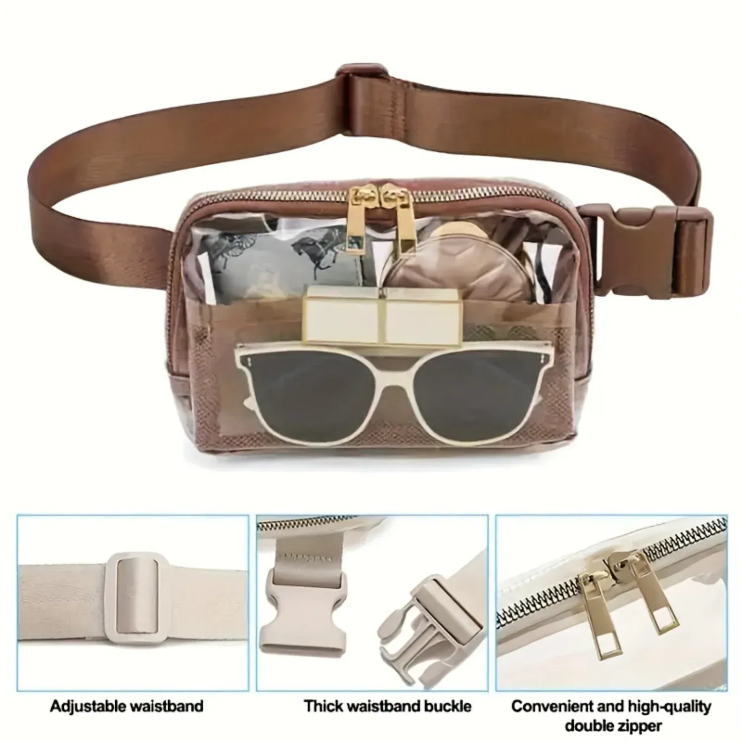 Color: WHITE, Ships From: CHINA - Transparent PVC Waist Pack - Fashion Zipper Fanny Pack for Sports Events, Concerts, Travel & Beach - Universal Fit, Solid Color,