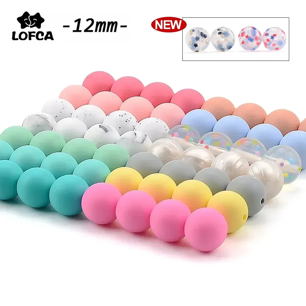 Color: Black, Item Diameter: 12mm - LOFCA 100Pcs/lot 12MM Round Shape Silicone Teething Beads Baby Teether For DIY Nursing Necklace Food Grade Chew Beads
