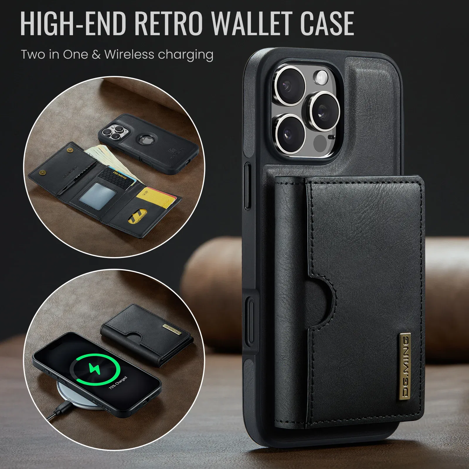 Color: Beige, Material: PU - Detachable 2 IN 1 Magnetic For Magsafe Leather Case For iPhone 16 Pro Max 15 12 13 11 14 Plus 16e Flip Wallet Card Holder Cover
