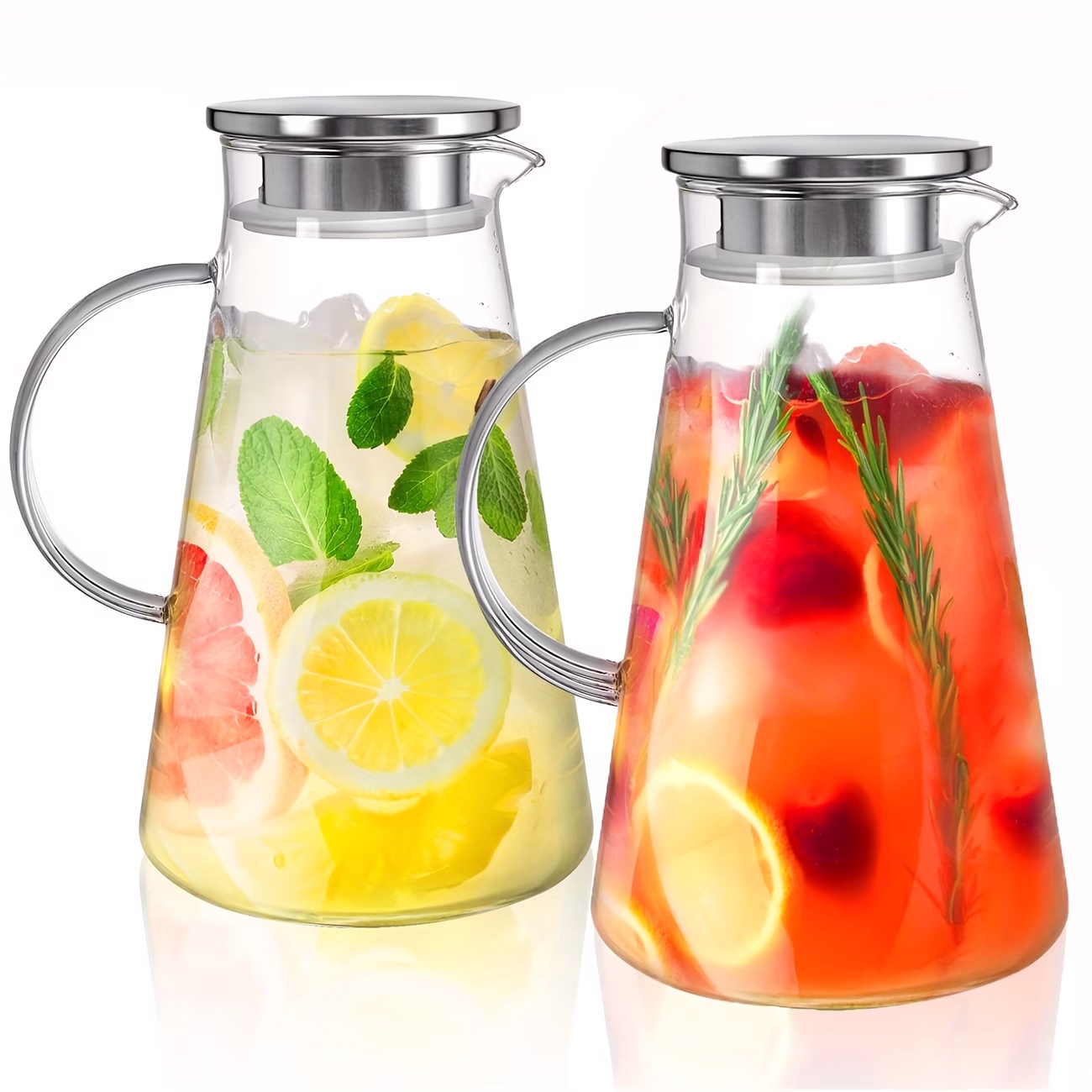 DOTOCOOK® 2pcs 2L/68oz Glass Pitchers with Lids – Heat-Resistant and Easy-to-Clean Pitchers for Hot and Cold Drinks