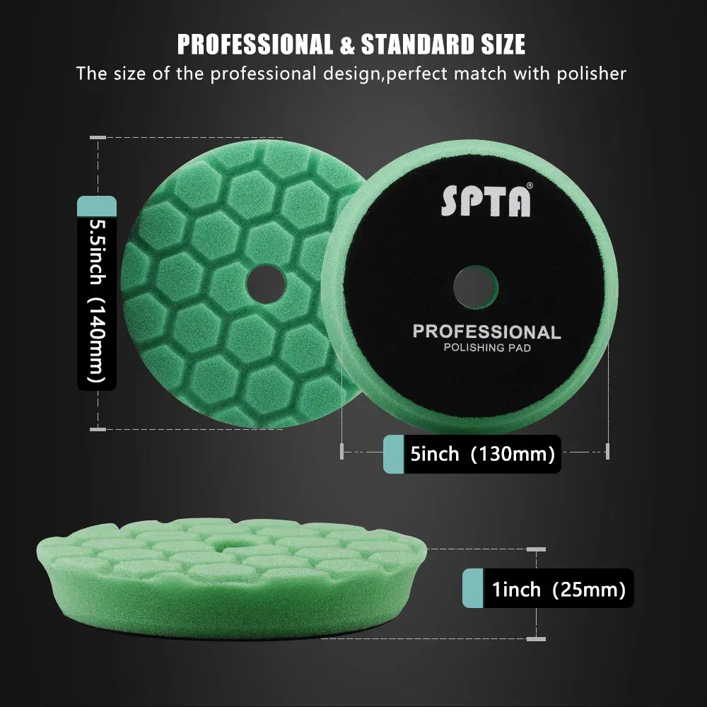 Color: Gold, Material: Sponge, Ships From: CN - (Bulk Sales) SPTA 3"(80mm)/5"(125mm)/6"(150mm) Hex-Logic Car Sponge Polishing Buffing Pads For DA/RO/GA Auto Buffer Polisher