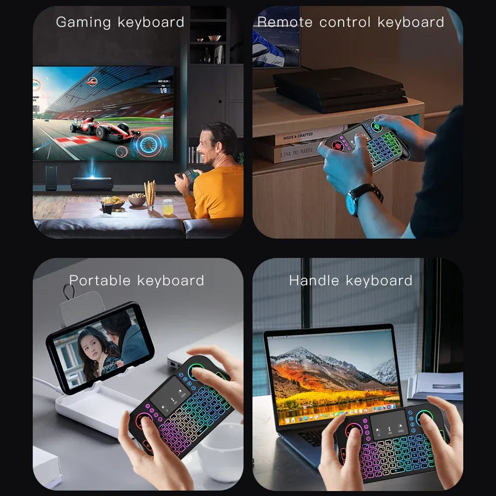 Axis Body: BLACK SWITCH, Color: Red - Mini Wireless Keyboard V8 7 Backlit 2.4G Bluetooth Air Mouse Remote Control Touchpad for Android TV Box