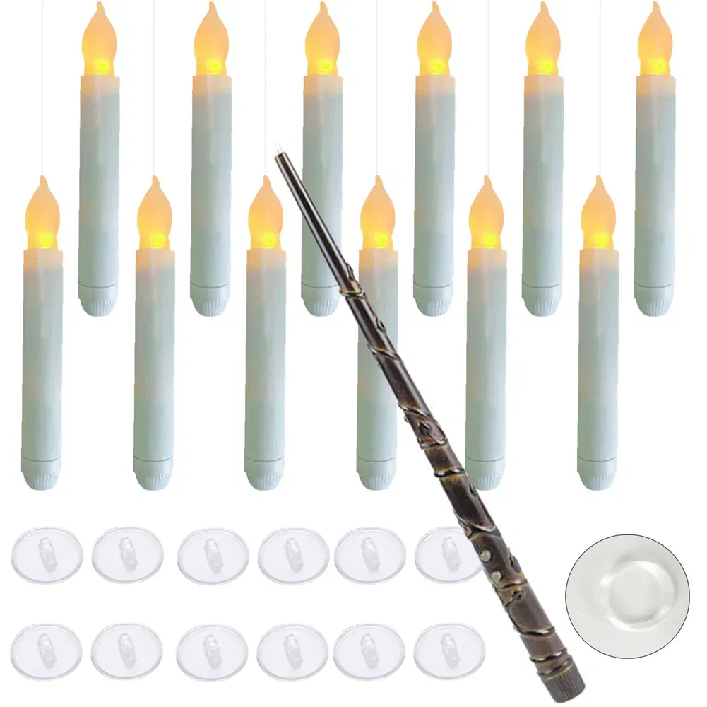 Emitting Color: Warm White - Halloween LED Floating Candles Magic Wand Remote Hanging Operated Potter Harries Battery Floating Candles Warm Light Decoration
