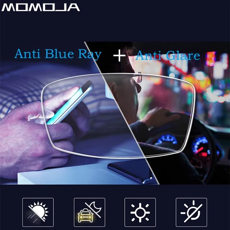 Lenses Color: Blue, Lens Index: 1.56 - MOMOJA 1.56/1.61/1.67/1.74 Anti-blue Light Anti-glare Anti-scratch Computer Driving Myopia Hyperopia Astigmatism Optical Lenses