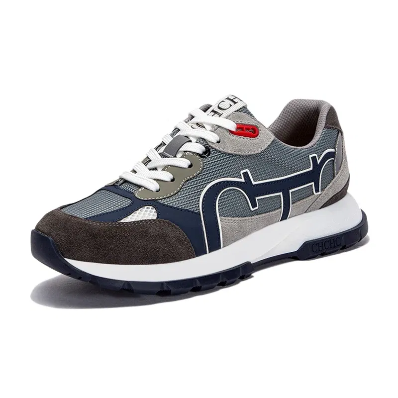 Color: GRAY, Shoe Size: 8.5 - CHCH Men's Tennis Shoes Black Cow Leather Material Stitching Design Men's Shoes Sports Shoes