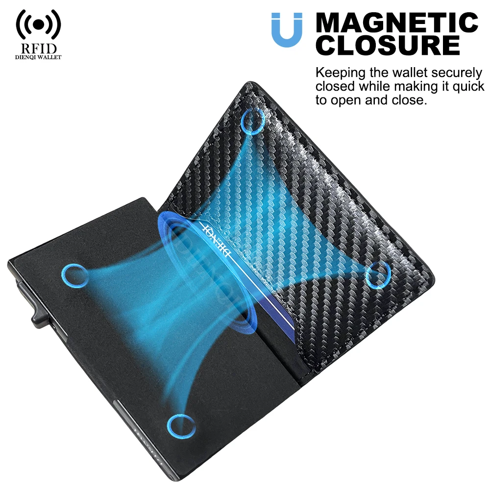 Color: black - Luxury RFID Blocking Card Holder Men Wallets Money Bag Metal Credit Cardholder Aluminium Slim Thin Smart Minimalistic Wallets
