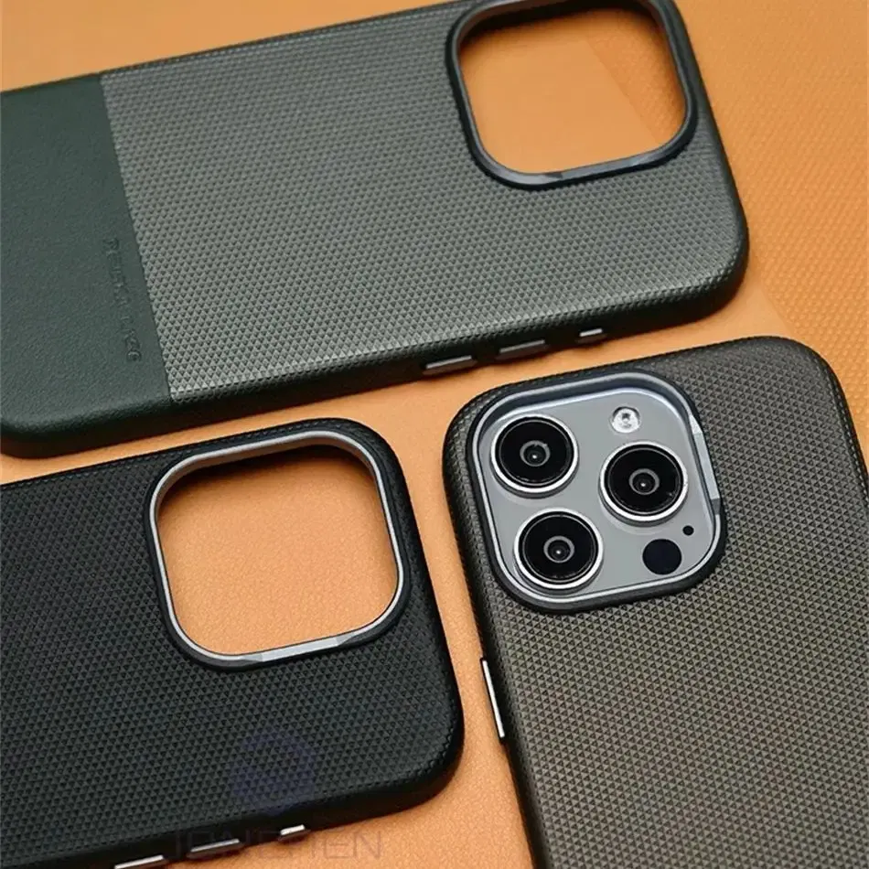 Color: black, Material: POLYESTER - Business Hit Color Relief Leather Case For iPhone 16 15 14 13 Pro Max For Magsafe Magnetic Wireless Charge Alloy Len Cover Bag