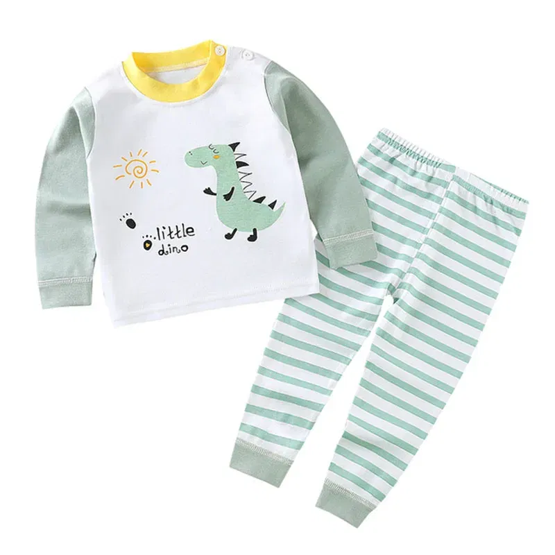 Color: Beige, Kid Size: 5T - Children Kids Clothes Sets  Boys Girls Suit Pajamas Clothinng Pants Cartoon Autumn Winter Sleepwear Outfits