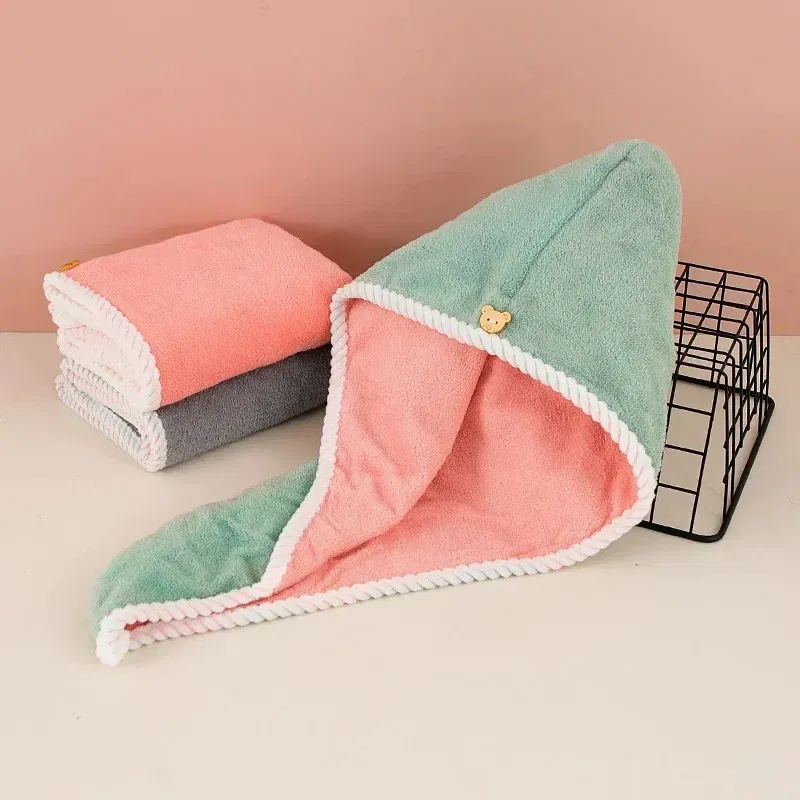 Color: Pink - Double-Layered Ultra-Absorbent Microfiber Hair Towel Quick-Dry Design for Shower Gym & Spa Use