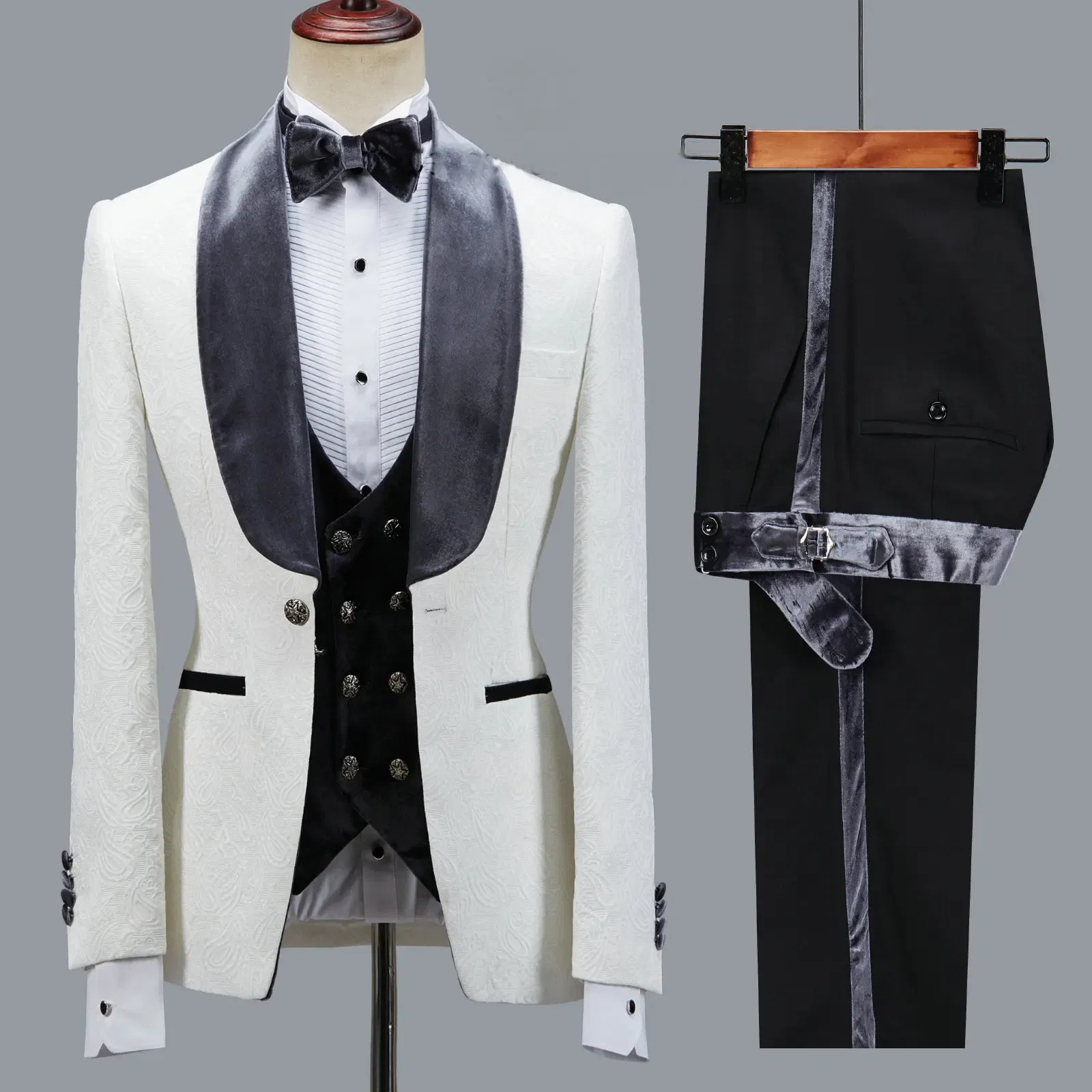 Color: Navy Blue, Size: 4XL - Floral Jacket Men Suit Slim Fit Wedding Tuxedo Navy Blue Velvet Lapel Groom Party Suits Costume Homme Best Man Blazer
