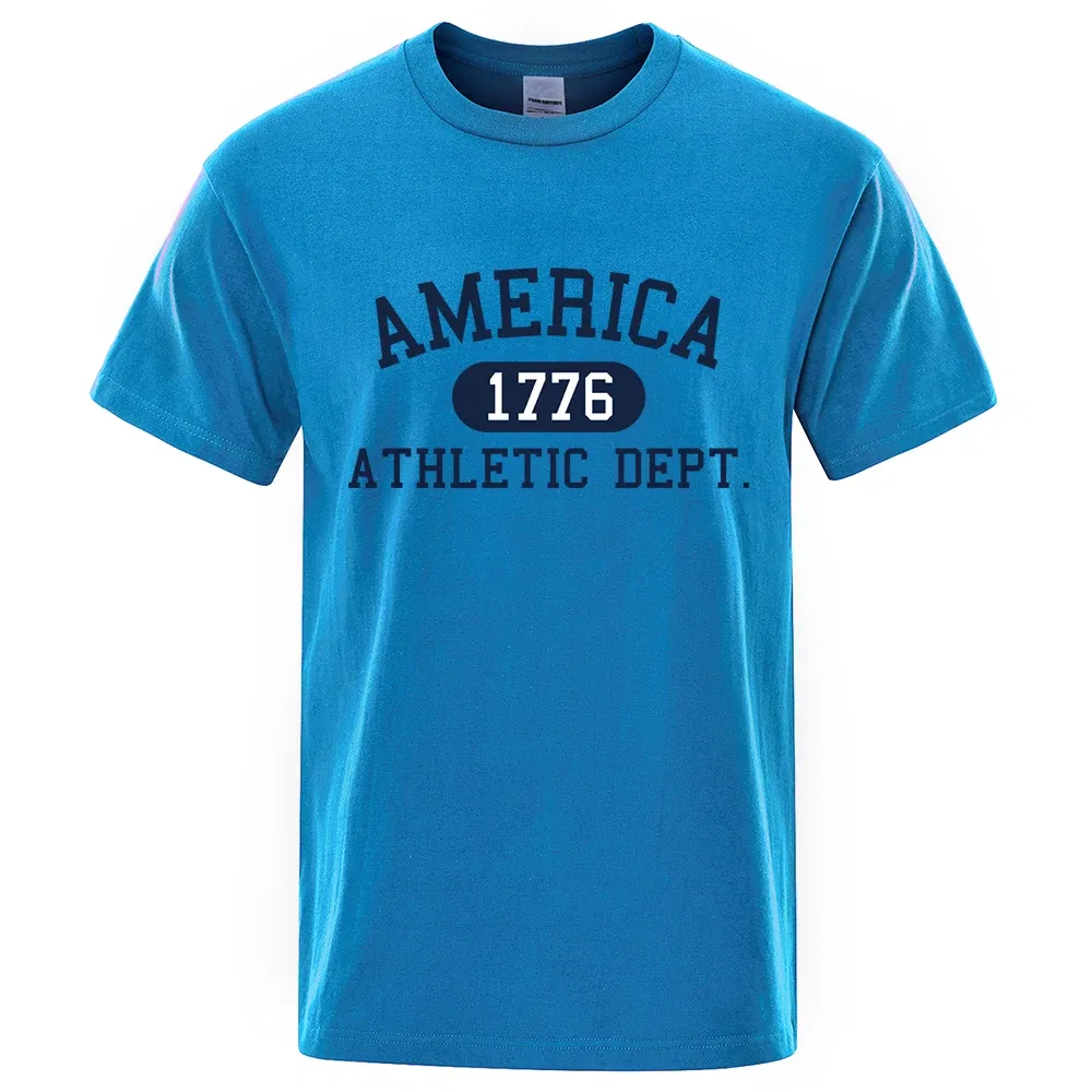 Color: Ivory, Size: XL - America 1776 Athletic Dept Letter Tshirt Man Fashion Tee Clothes Summer Luxury T-Shirt Hip Hop Breathable Cotton Tee Clothes