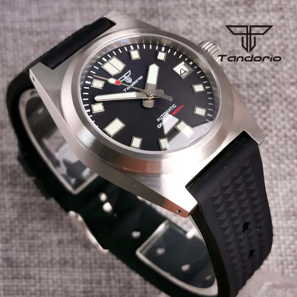 Color: PURPLE - Tandorio Black/Blue/Green Sunburst Dial NH35A 38mm Automatic Men's Watch 200M Brushed Case AR Sapphire Crystal Rubber Strap