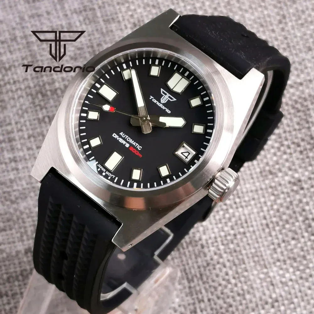 Color: PURPLE - Tandorio Black/Blue/Green Sunburst Dial NH35A 38mm Automatic Men's Watch 200M Brushed Case AR Sapphire Crystal Rubber Strap
