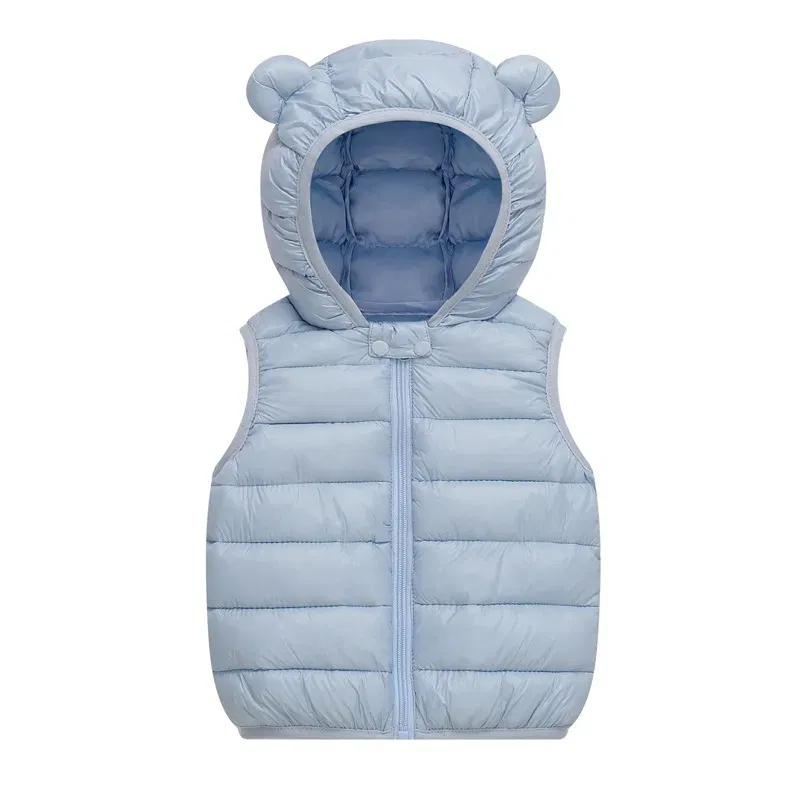 Color: SKY BLUE, Kid Size: 2T - Baby Boys Girl Warm Down Vest Toddler Cotton Waistcoat Children Autumn and Winter Clothes Kids Hooded Jackets 1-6 Years Old