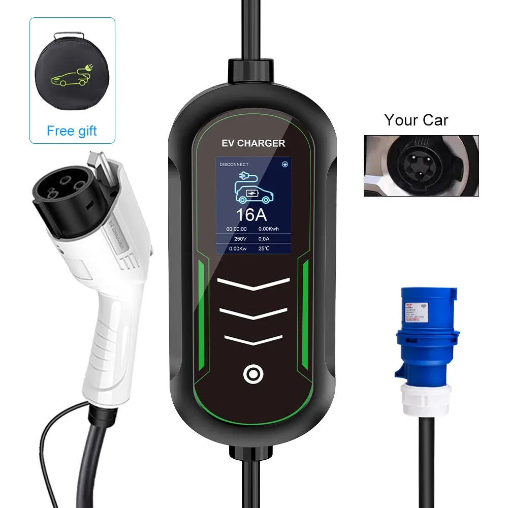 IPENGEN Portable EV Charger 220V 7KW J1772 Type1 IEC62196 Type2 GBT Charger 32A Adjustable Current Charger for Electric Car