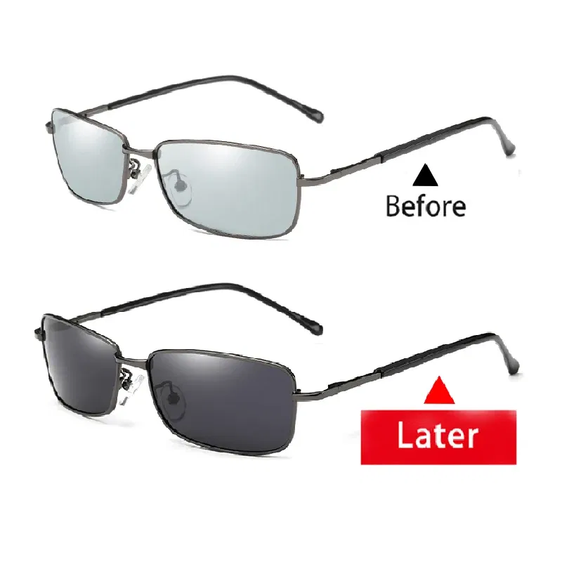 Lenses Color: Yellow, Frame Color: Blue - Myopia Photochromic Sunglasses Diopter Polarized Driving Goggle Men Chameleon Change Color transition Prescription Sun Glasses