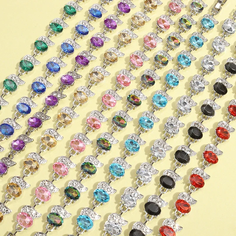 Metal Color: Pure Gold Color - Fashion Exquisite Color Crystal Inlaid Ladies Charm Bracelet Engagement Wedding Jewelry
