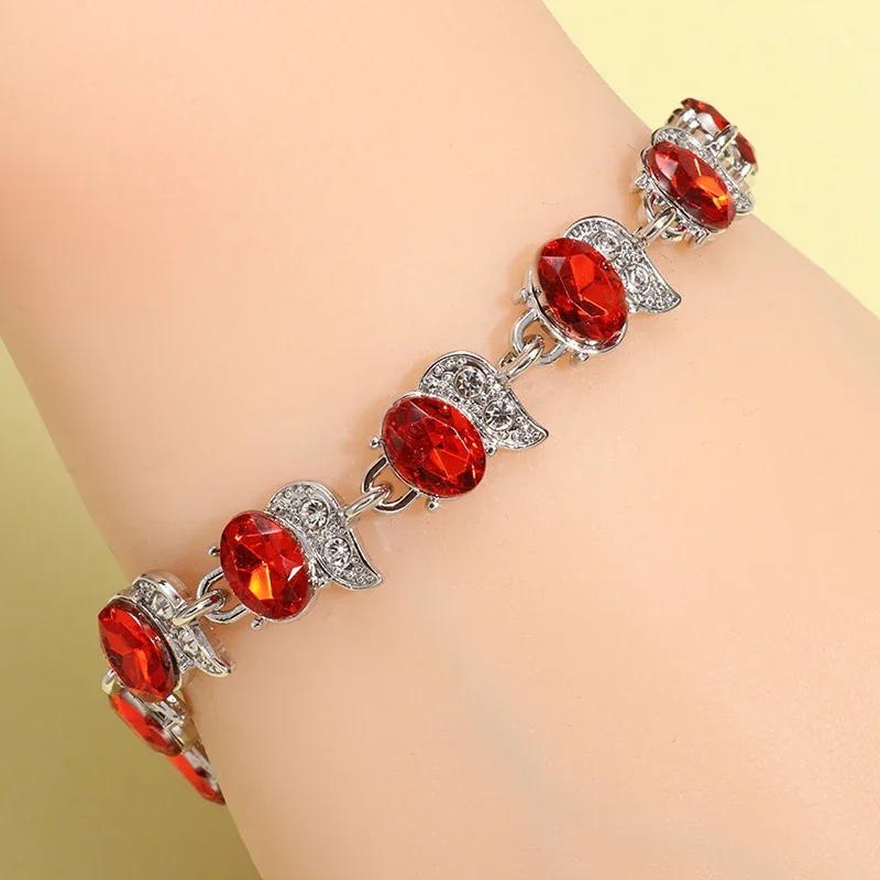 Metal Color: Pure Gold Color - Fashion Exquisite Color Crystal Inlaid Ladies Charm Bracelet Engagement Wedding Jewelry