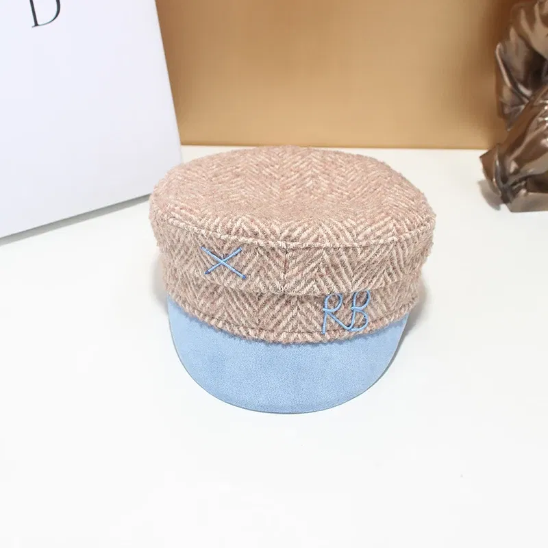 Designer New Winter Embroidery Letter Baker Boy Straw Caps Purple Newsboy Caps Thick Warm Flat Cap Chapeau Homme