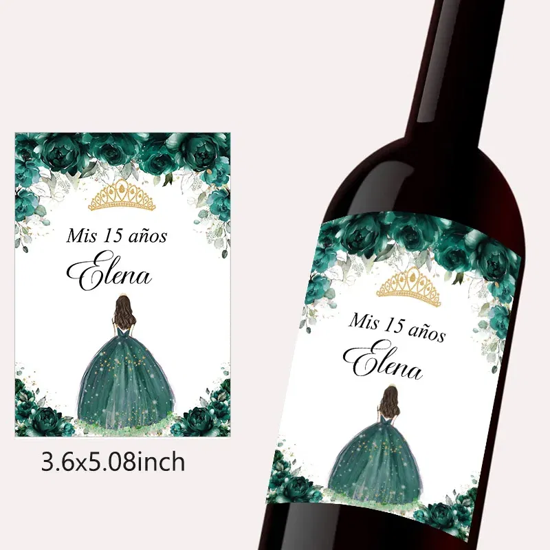 Color: Light Grey - 20pcs Custom Mis 15 A?±os XV Mis Quince Wine Bottle Labels Stickers Customize 15th/16th Girls Birthday Party Decor Labels Crown