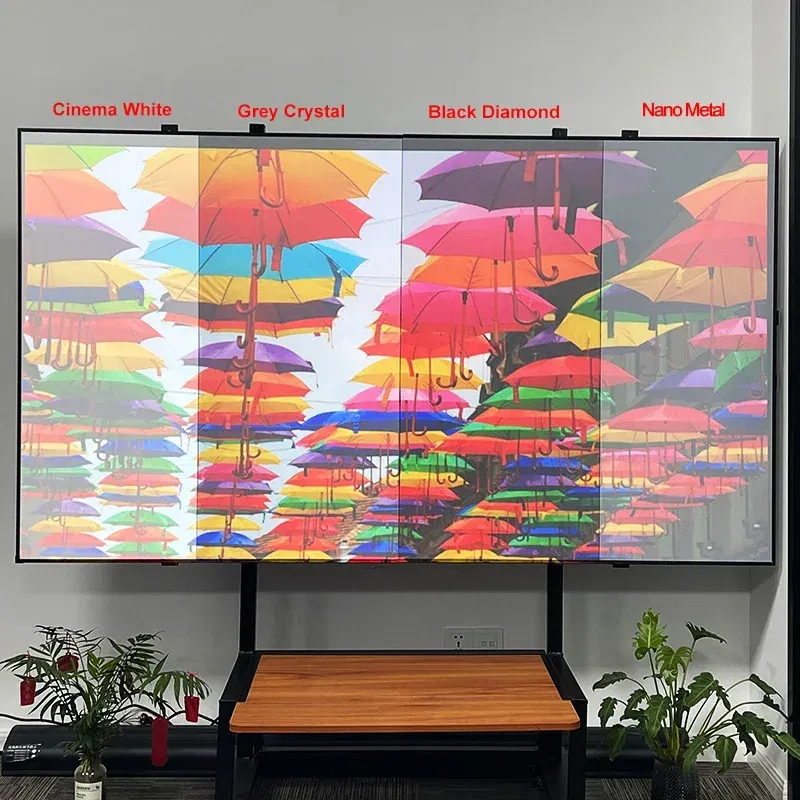 Size: 130 inch - Projection Screen Fabric Free Sample Curtain Material ALR PET Crystal T Prism Nano Black Diamond Grey Crystal Cinema White Etc.