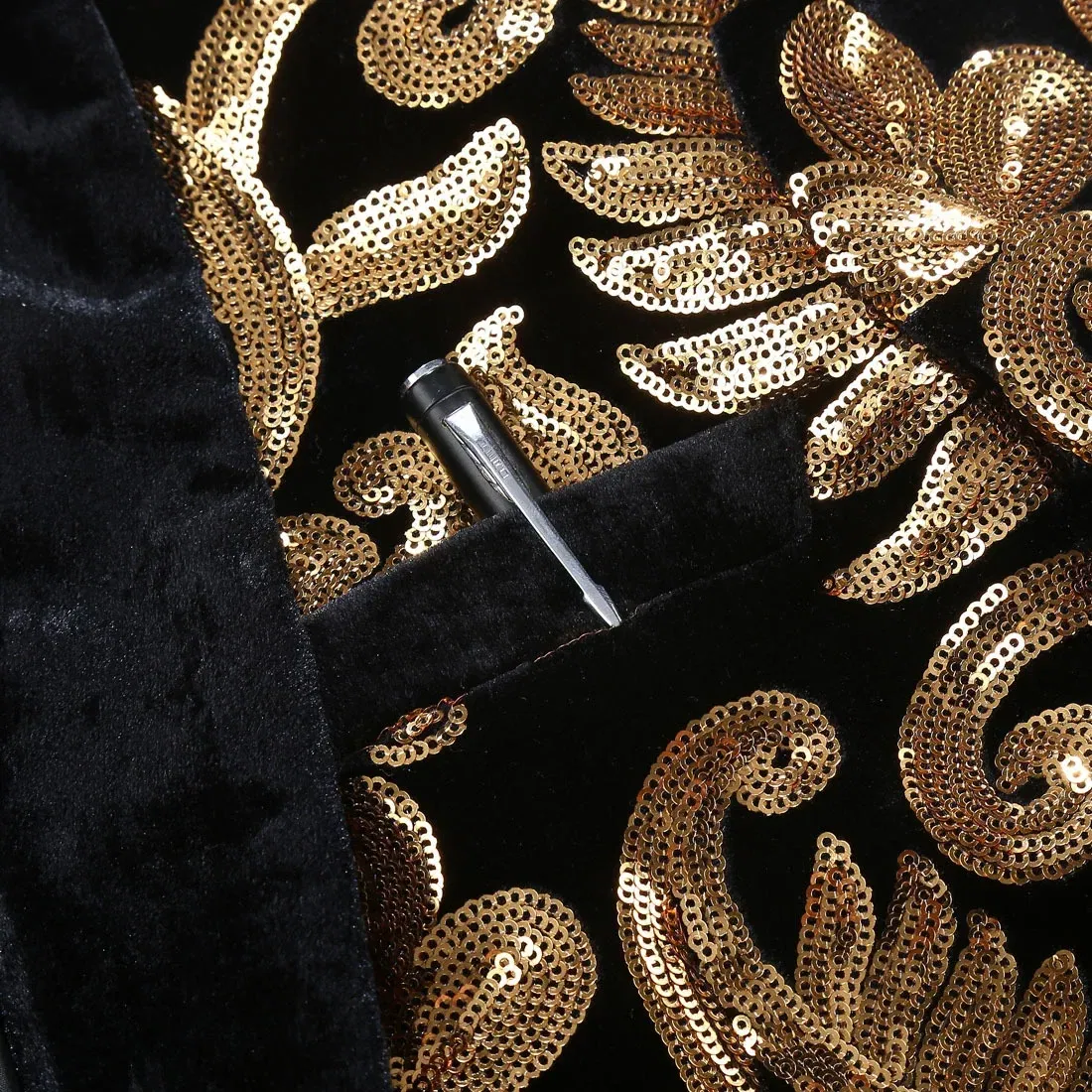 Color: Beige, Size: XXXL - Euroma suit (Blazer + Trousers) Men's Gold Velvet Fashion Elegant Casual Wedding Banquet Party Sequin Costumes Two Piece Set