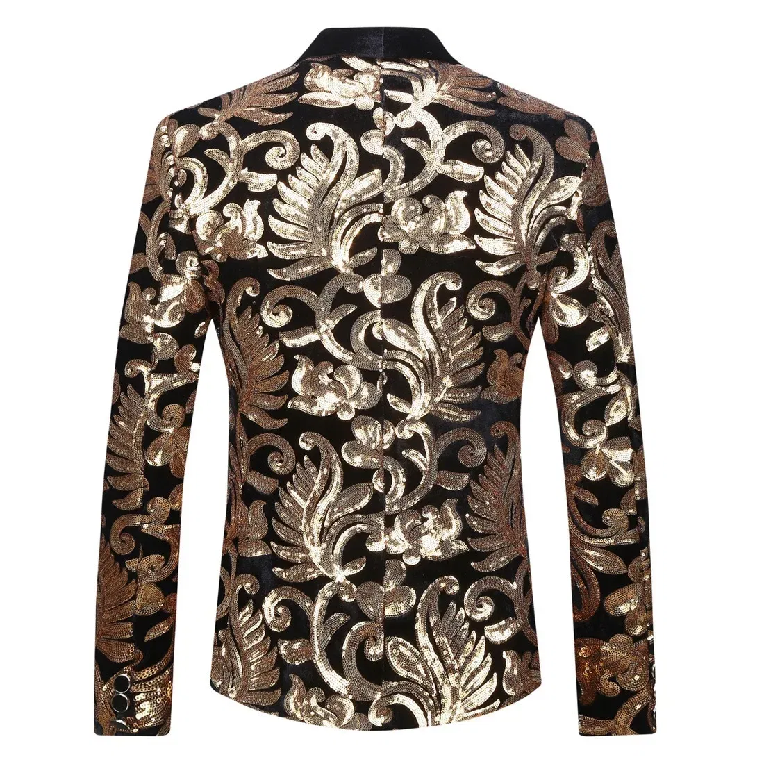 Color: Beige, Size: XXXL - Euroma suit (Blazer + Trousers) Men's Gold Velvet Fashion Elegant Casual Wedding Banquet Party Sequin Costumes Two Piece Set