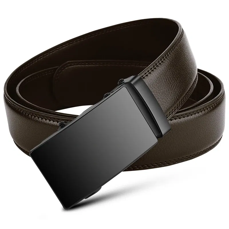Color: Brown, Belt Length: 115CM - Famous Brand Business Belt Men Top Quality PU Luxury Leather Waist Strap Black Male Automatic Buckle Jeans Belts for Men