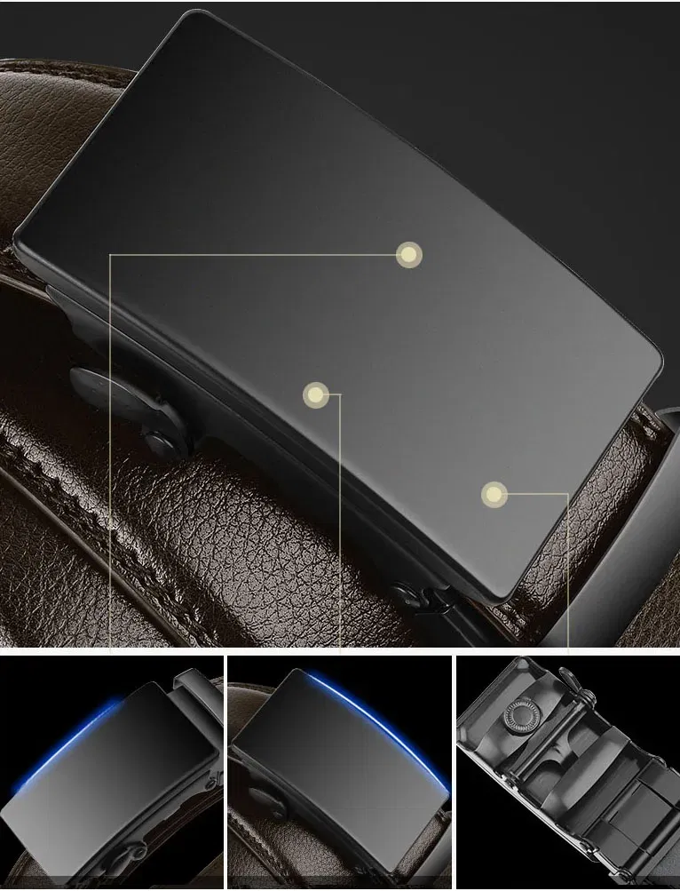 Color: Brown, Belt Length: 115CM - Famous Brand Business Belt Men Top Quality PU Luxury Leather Waist Strap Black Male Automatic Buckle Jeans Belts for Men