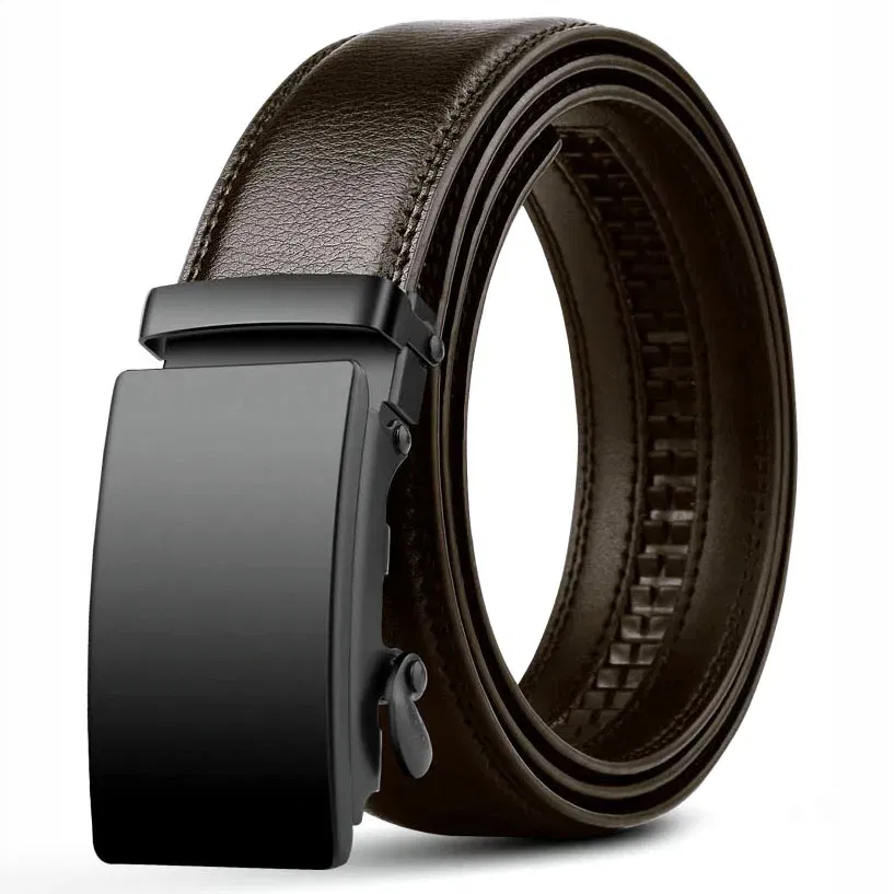 Color: Brown, Belt Length: 115CM - Famous Brand Business Belt Men Top Quality PU Luxury Leather Waist Strap Black Male Automatic Buckle Jeans Belts for Men