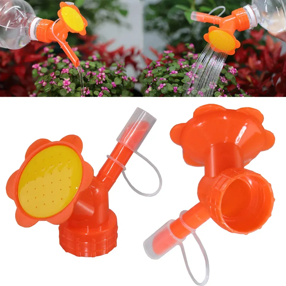 Color: PURPLE - 2 in 1 Bottle Cap Sprinkler Dual Nozzle Watering Spout Double Bottle Head Can Watering Nozzle Bonsai Garden Mini Irrigation Tool