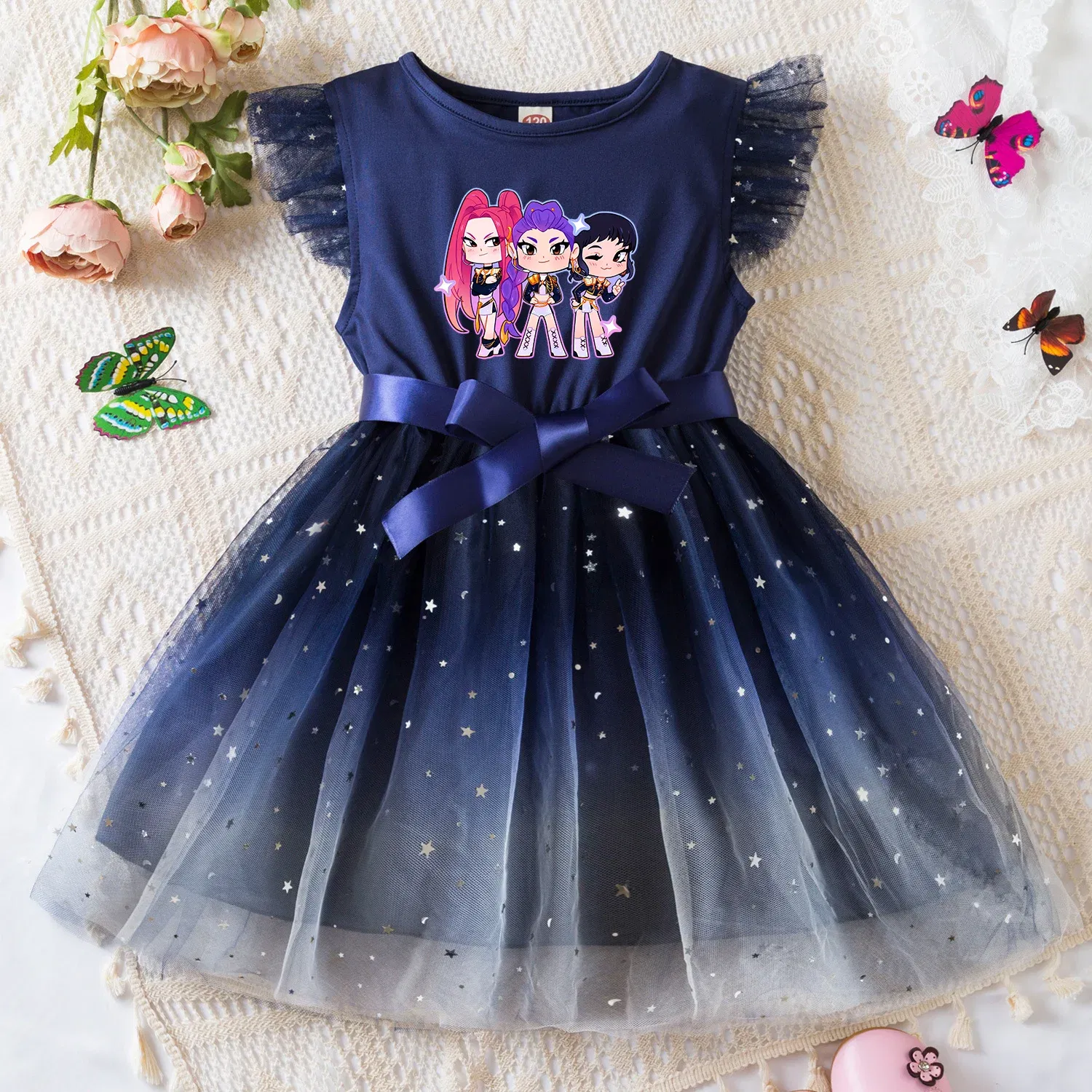 Color: ORANGE RED, Size: One Size, Height: 158 - KPop Demon Hunters Girls Dress Kids Party Halloween Carnival Birthday Party Clothes Princess Tutu Dresses Costume Children Gift