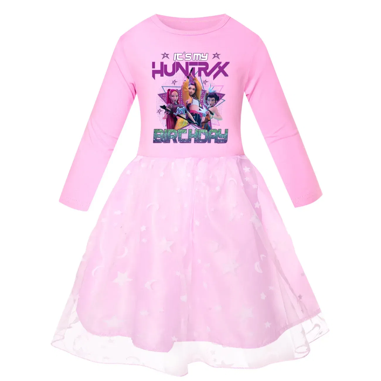 Color: SKY BLUE, Kid Size: 3T - KPop Demon Hunters Kids Clothes Long Slevess Dresses Cotton Rainbow Full Dress Teen Fashion Girl's Clothing Party Clothes 5001